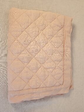 Pottery Barn Quilted Linen Pillowsham in Blush Pink - Lightweight Home Bedding
